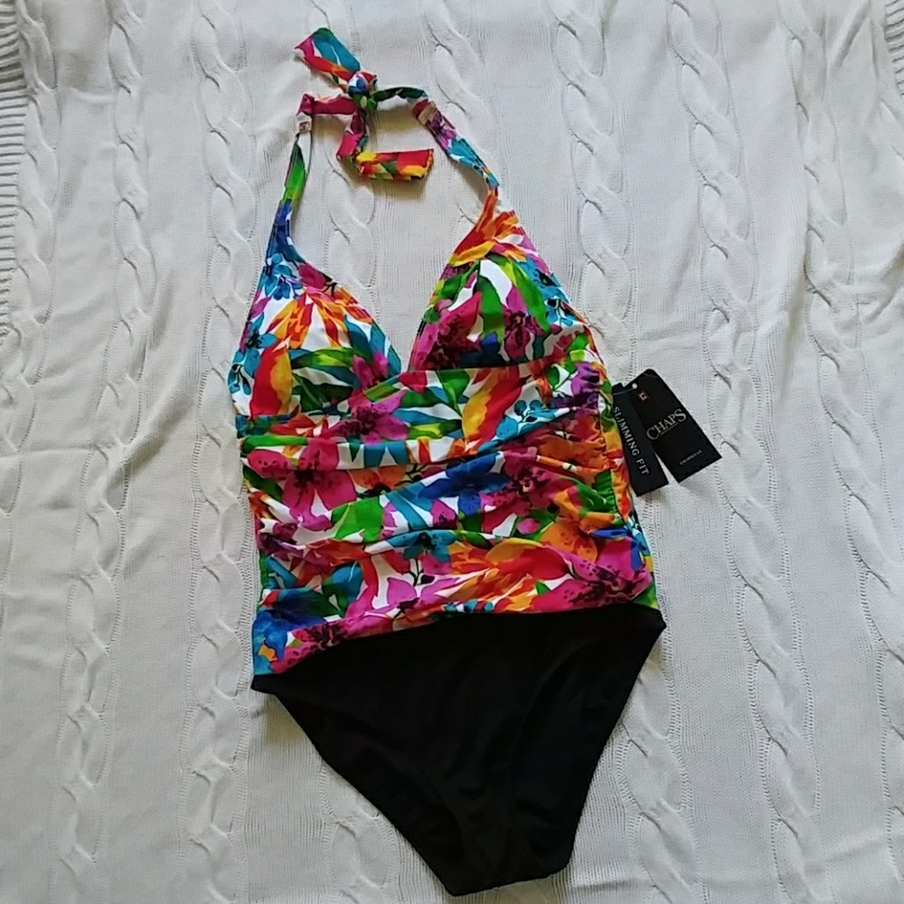 Chaps Floral Halter Top Swimsuit